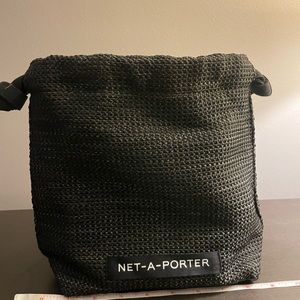 Net-a-Porter Black Woven Lined Pouch Toiletry Travel Bag 9x9x4 NEW